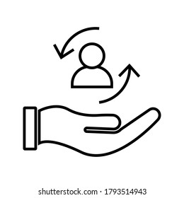 hand and human Customer care icon. Customer Retention Patient assistance icon. Service support. Safety pictogram. Icon, care, customer, retention, patient, client, help, consumer, vector