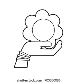 hand human with cute flower isolated icon