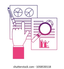 hand human with documents and magnifying glass