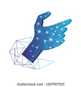 hand human with electric circuit and geometrics lines