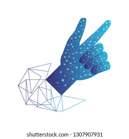 hand human with electric circuit and geometrics lines