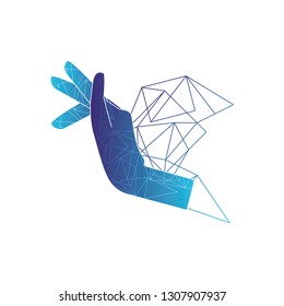 hand human with electric circuit and geometrics lines