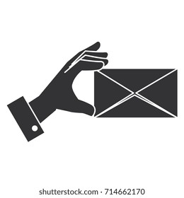 hand human with envelope mail isolated icon