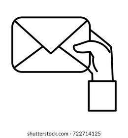 hand human with envelope mail isolated icon