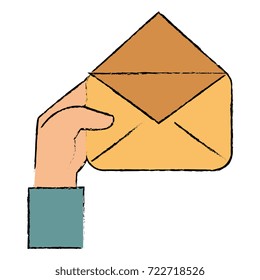 hand human with envelope mail isolated icon