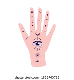 hand human with eye esoteric icon vector illustration design