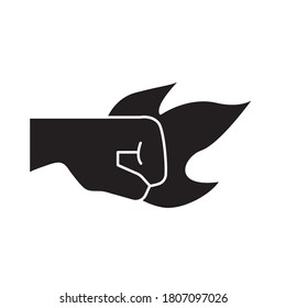mano puño humano protestando con diseño de ilustración vectorial de estilo de silueta de llama de fuego