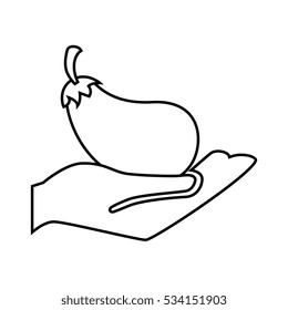 hand human with fresh vegetable isolated icon
