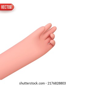Hand human gesture stretches out his handbreadth to receive. Realistic 3d design In cartoon style. Icon isolated on white background. Vector illustration