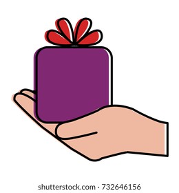 hand human with gift box present icon
