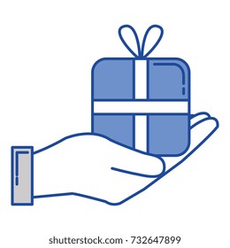 hand human with gift box present icon