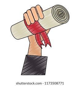 hand human with graduation diploma
