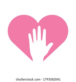 mano humana hacia arriba en el corazón estilo plano icono diseño de ilustración vectorial