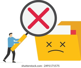Hand human holds magnifying glass. No data found. Vector illustration in flat style

