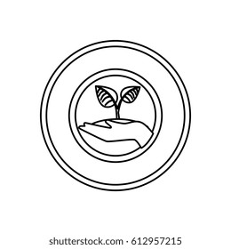 hand human with leafs plant isolated icon