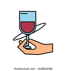 hand human lifiting wine cup drink vector illustration design