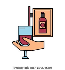 hand human lifiting wine cup drink vector illustration design
