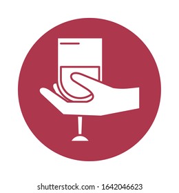 hand human lifiting wine cup drink vector illustration design