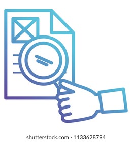 hand human with magnifying glass and documents