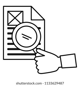 hand human with magnifying glass and documents