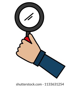 hand human with magnifying glass and documents