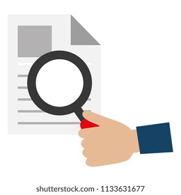 hand human with magnifying glass and documents