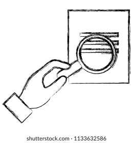 hand human with magnifying glass and documents