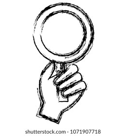 hand human with magnifying glass isolated icon