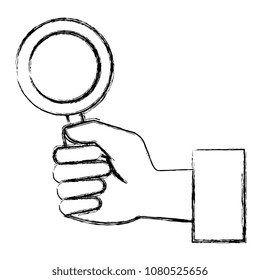 hand human with magnifying glass isolated icon