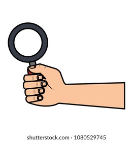 hand human with magnifying glass isolated icon