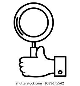 hand human with magnifying glass isolated icon