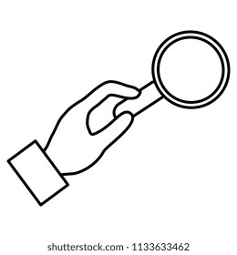 hand human with magnifying glass isolated icon