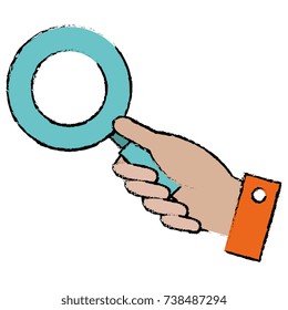 hand human with magnifying glass isolated icon