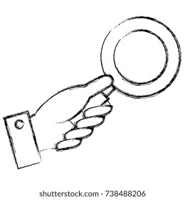 hand human with magnifying glass isolated icon