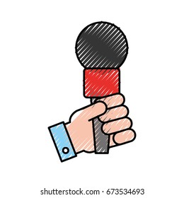 hand human with microphone communication device icon