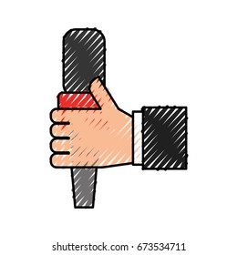 hand human with microphone communication device icon