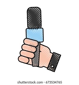 hand human with microphone communication device icon