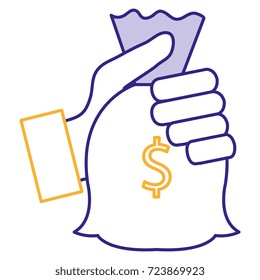 hand human with money bag isolated icon