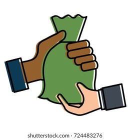 hand human with money bag isolated icon