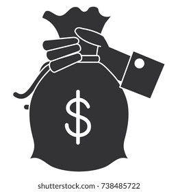 hand human with money bag isolated icon