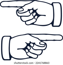 Hand of the human on white background. Pointing finger. Vector drawing. Hand banner. Hand arrow. eps