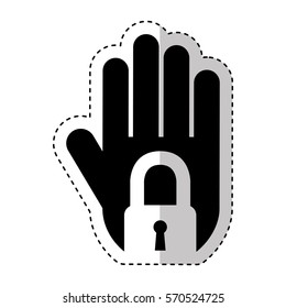 hand human with padlock silhouette icon vector illustration design