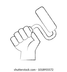 hand human with paint roller isolated icon