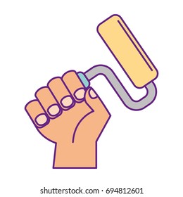 hand human with paint roller isolated icon