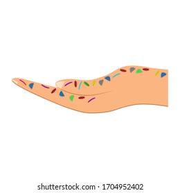 Hand, human palm with viruses, bacteria and microbes. Isolated vector art