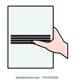 hand human with paper document isolated icon