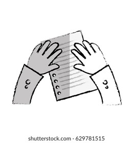 hand human with paper leaf notebook icon