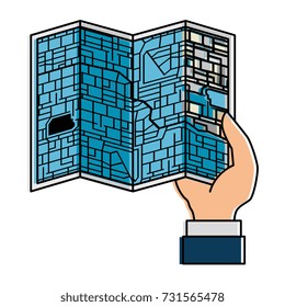 hand human with paper map isolated icon