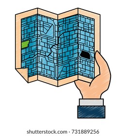 hand human with paper map isolated icon