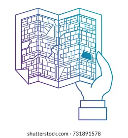 hand human with paper map isolated icon